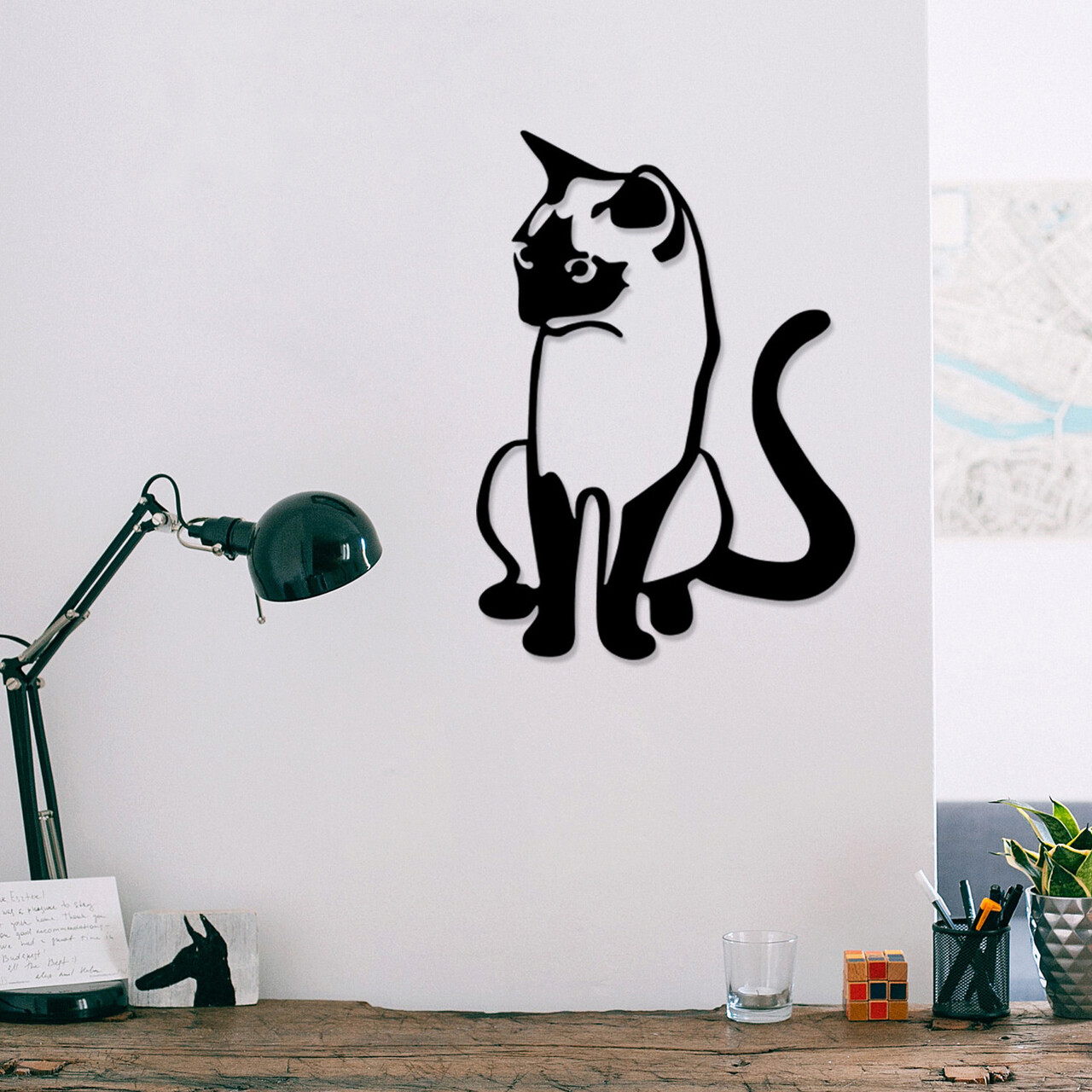 Decoratiune de perete, Cat 2 Metal Decor, metal, 39 x 55 cm, negru - imagine 7
